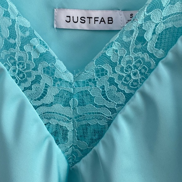 Light Blue Satin Camisole with Lace Trim - Picture 3 of 6